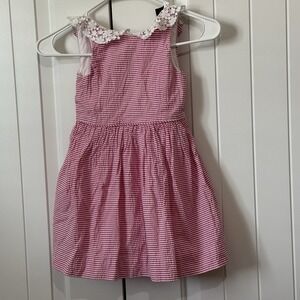 Girls Polo Ralph Lauren Sleeveless Poplin Stripe Pink‎ White Lace Dress Size 4